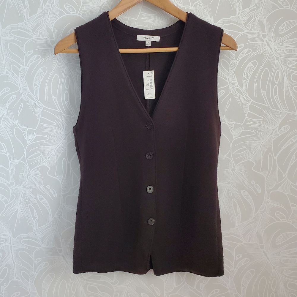 Madewell 100% Merino Wool V-Neck Sweater Vest Size M Chocolate Brown - Picture 4 of 9
